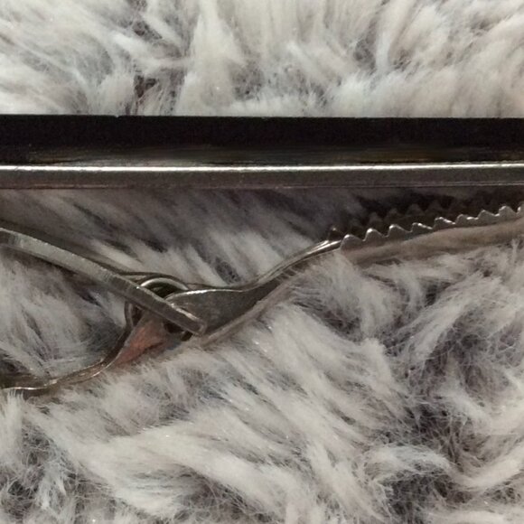 Vintage Black Onyx with Diamond Chip Silver-Tone Tie Clasp - Picture 3 of 5